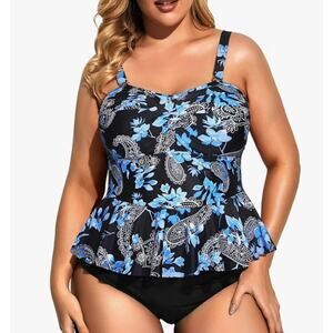 Daci Plus Front Twist Peplum Hem Tankini Swimsuit Top NWT Size 16W
